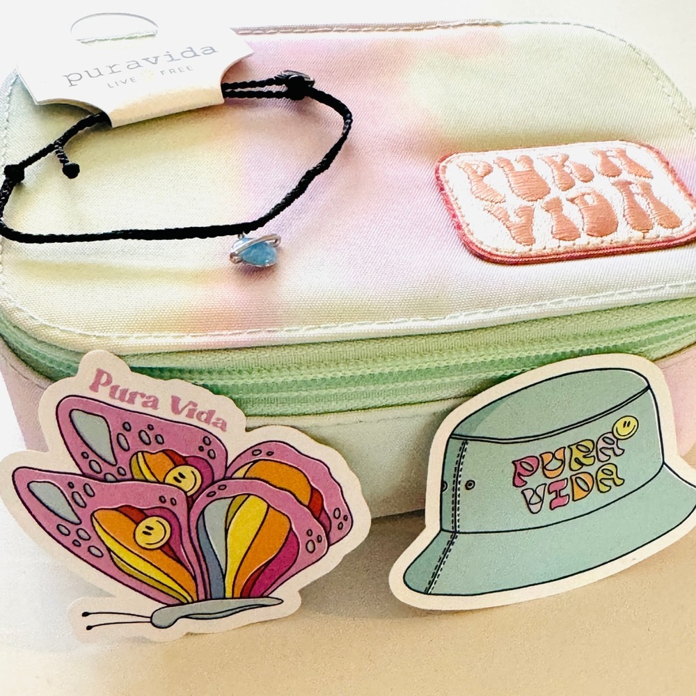 Pura Vida Watercokor Jewelry Case Set with gift bracelet and stickers